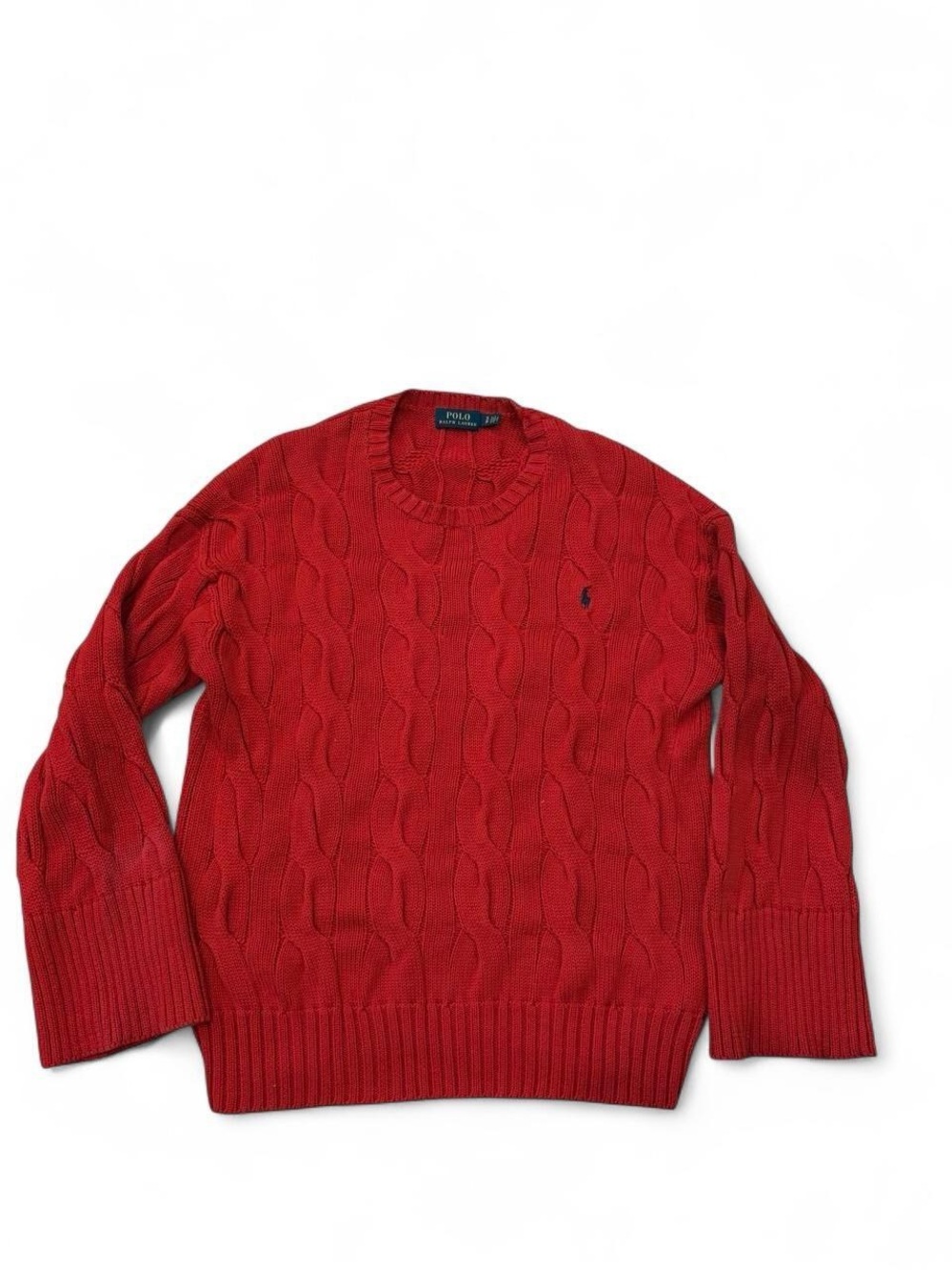 Ralph Lauren Red Cable Knit Crewneck Sweater